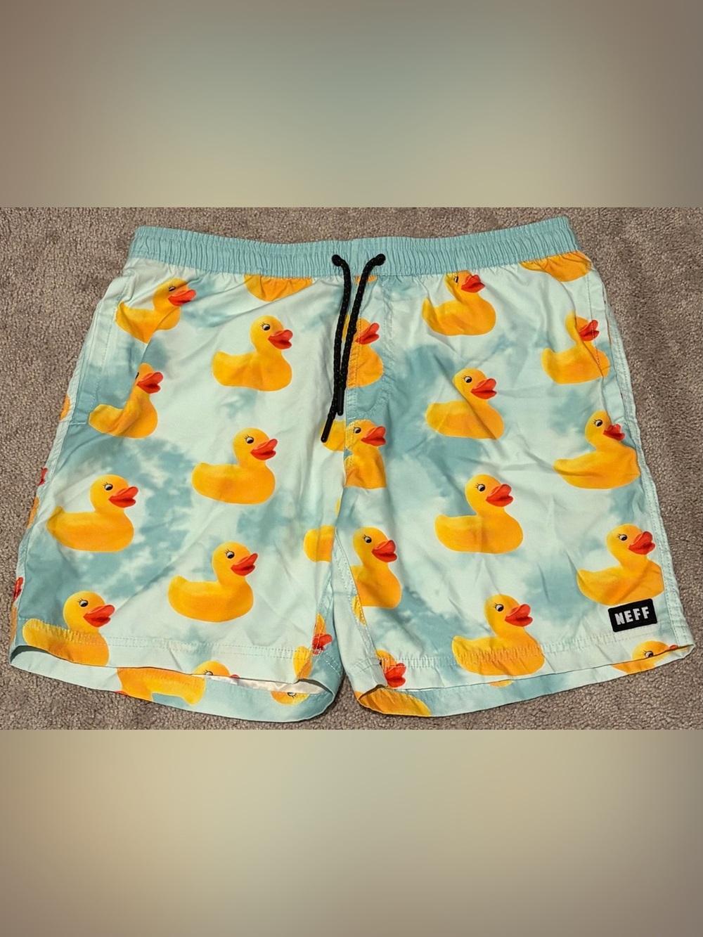 Neff Rubber Ducks Swim Trunks Drawstring Waist Men's Size Large Unlined (34x7)